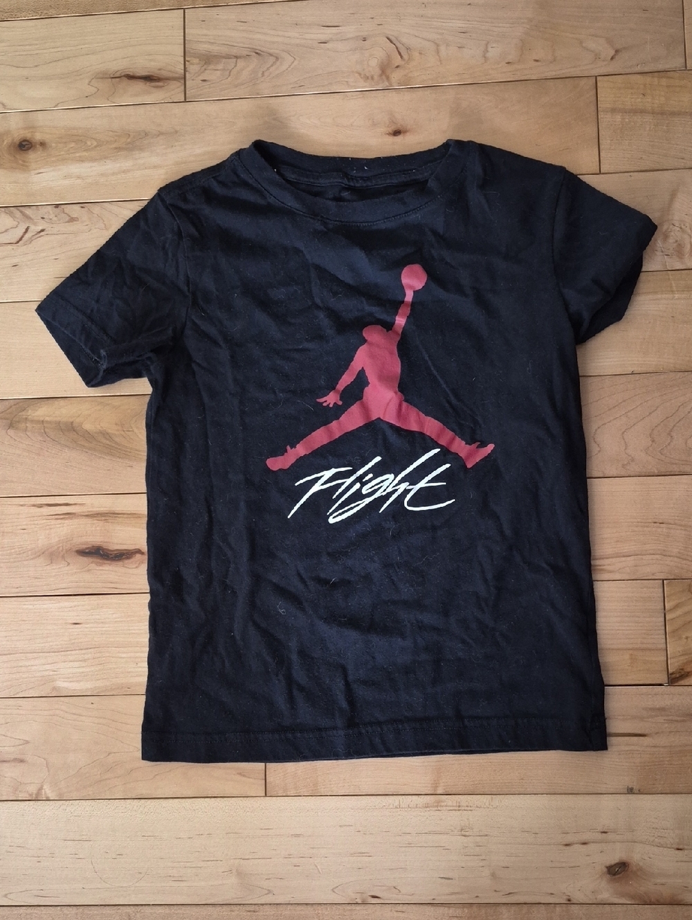 Boys Size 8/10 Nike Black Tee with Red Jumpman and White 'Flight' Script